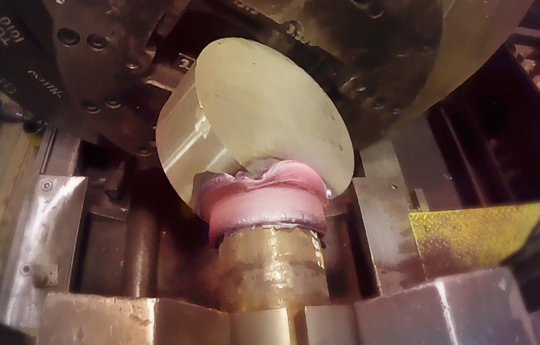 Photo of in-progress Friction and Inertia Welding